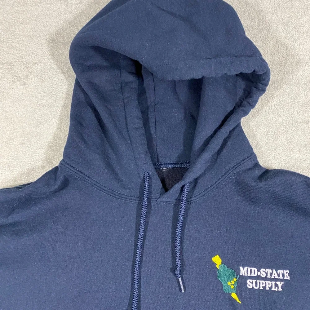 Gildan Mid-State Supply Hoodie‎ Mens Medium Blue Oasis Logo Pullover Sweatshirt